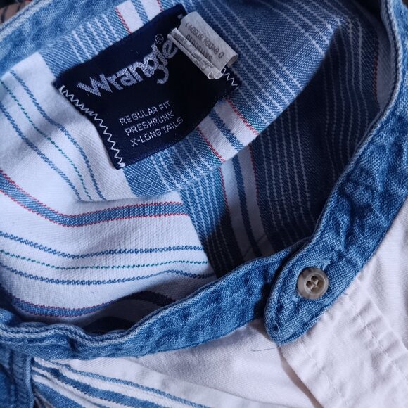Vintage Men's Western Shirt Wrangler Brushpopper Denim 90's Tigres Norte 16.5x35 - Picture 5 of 5